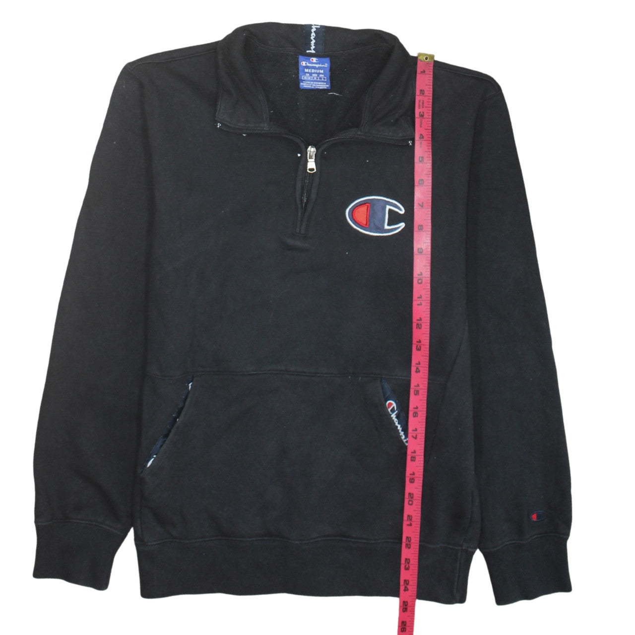 Champion Mens Black Medium 1/4 Zip Fleece Sweatshirt