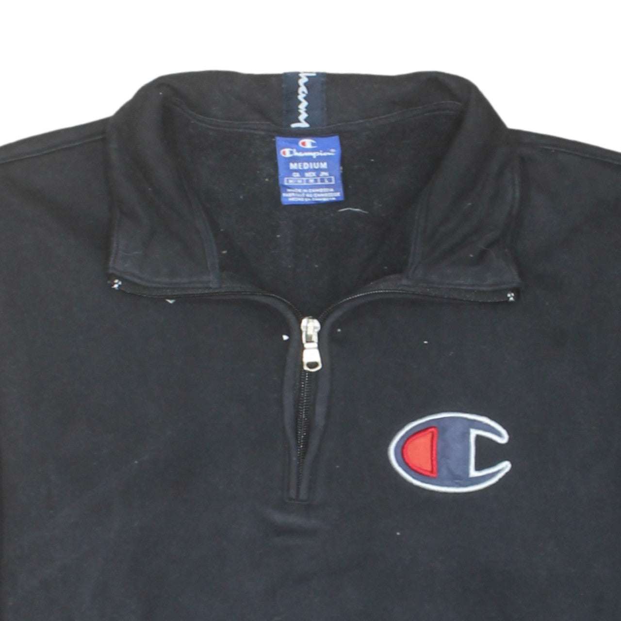 Champion Mens Black Medium 1/4 Zip Fleece Sweatshirt