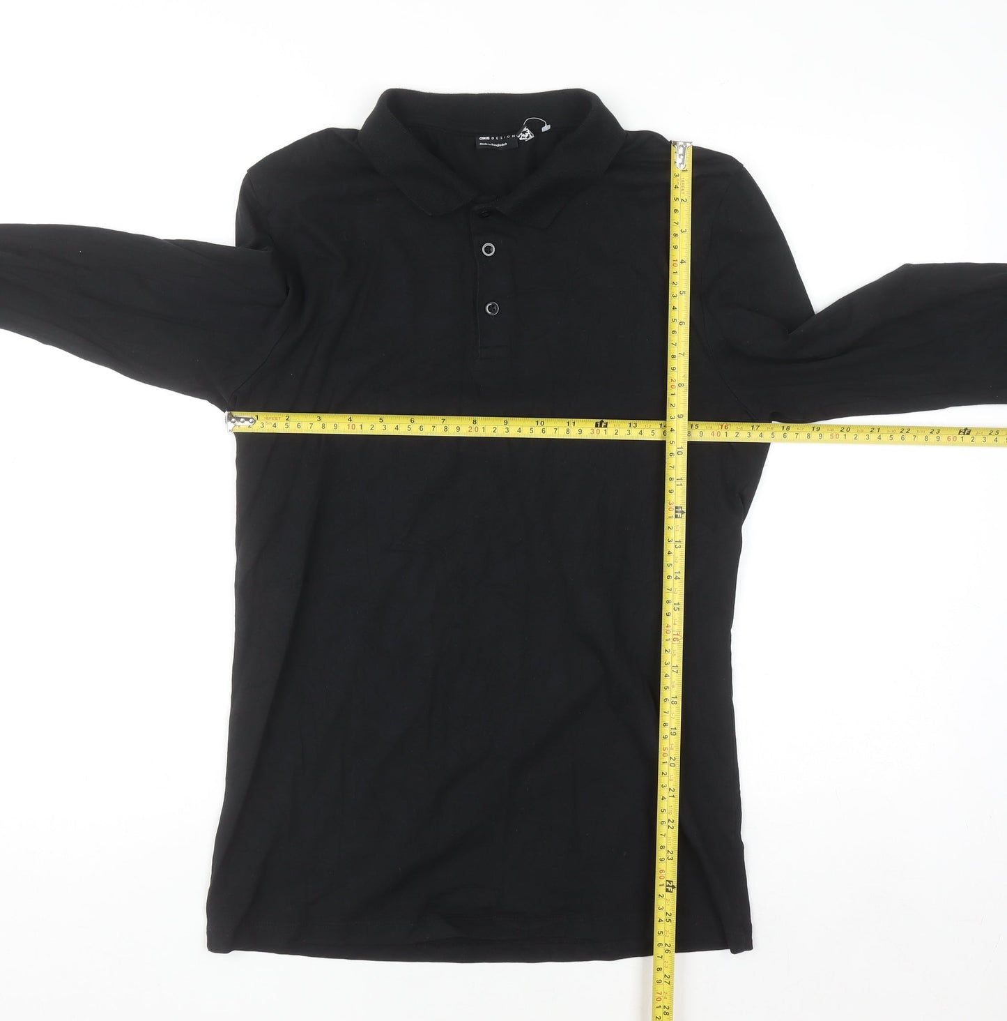 ASOS DESIGN Mens Black Long Sleeve Slim Fit Cotton Polo Shirt L