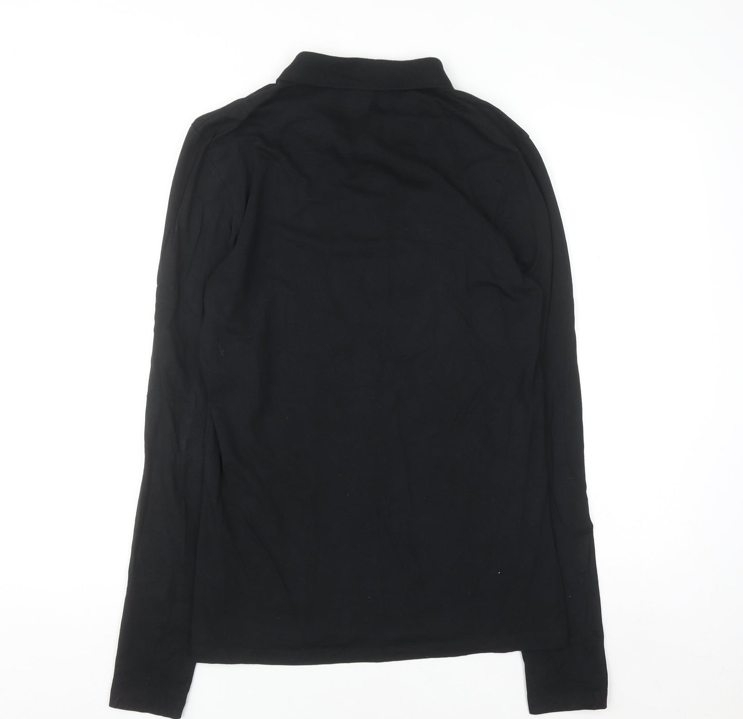 ASOS DESIGN Mens Black Long Sleeve Slim Fit Cotton Polo Shirt L
