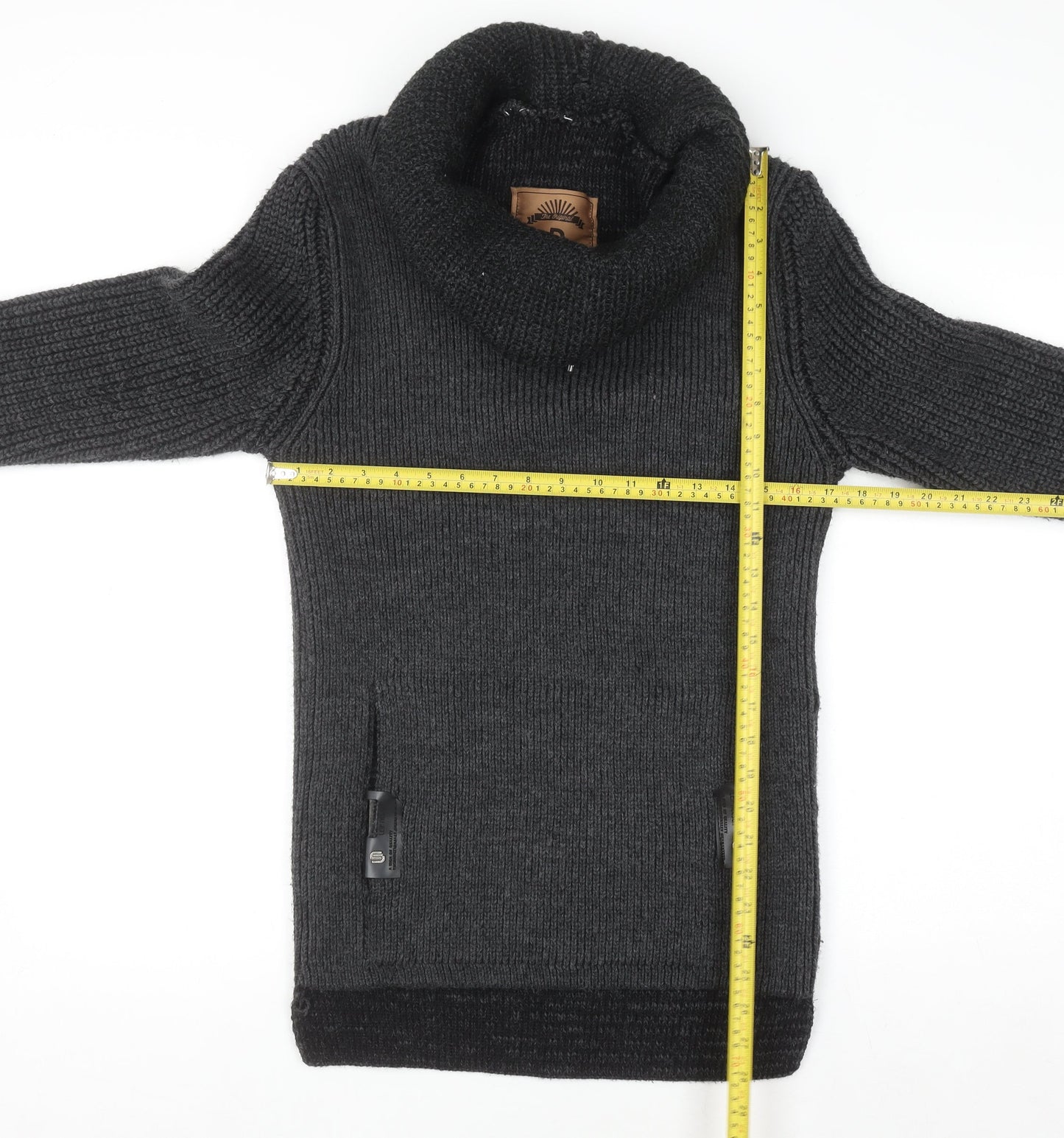 Leif Nelson Men's Grey Roll Neck Chunky Knit Jumper L