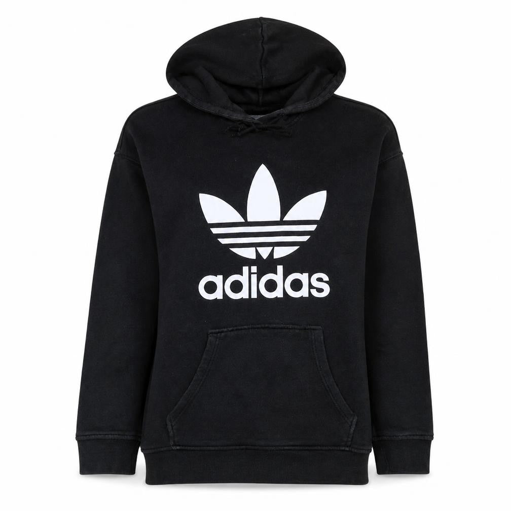 Adidas Womens Black Pullover Hoodie Size 10 Logo Hooded Sweatshirt