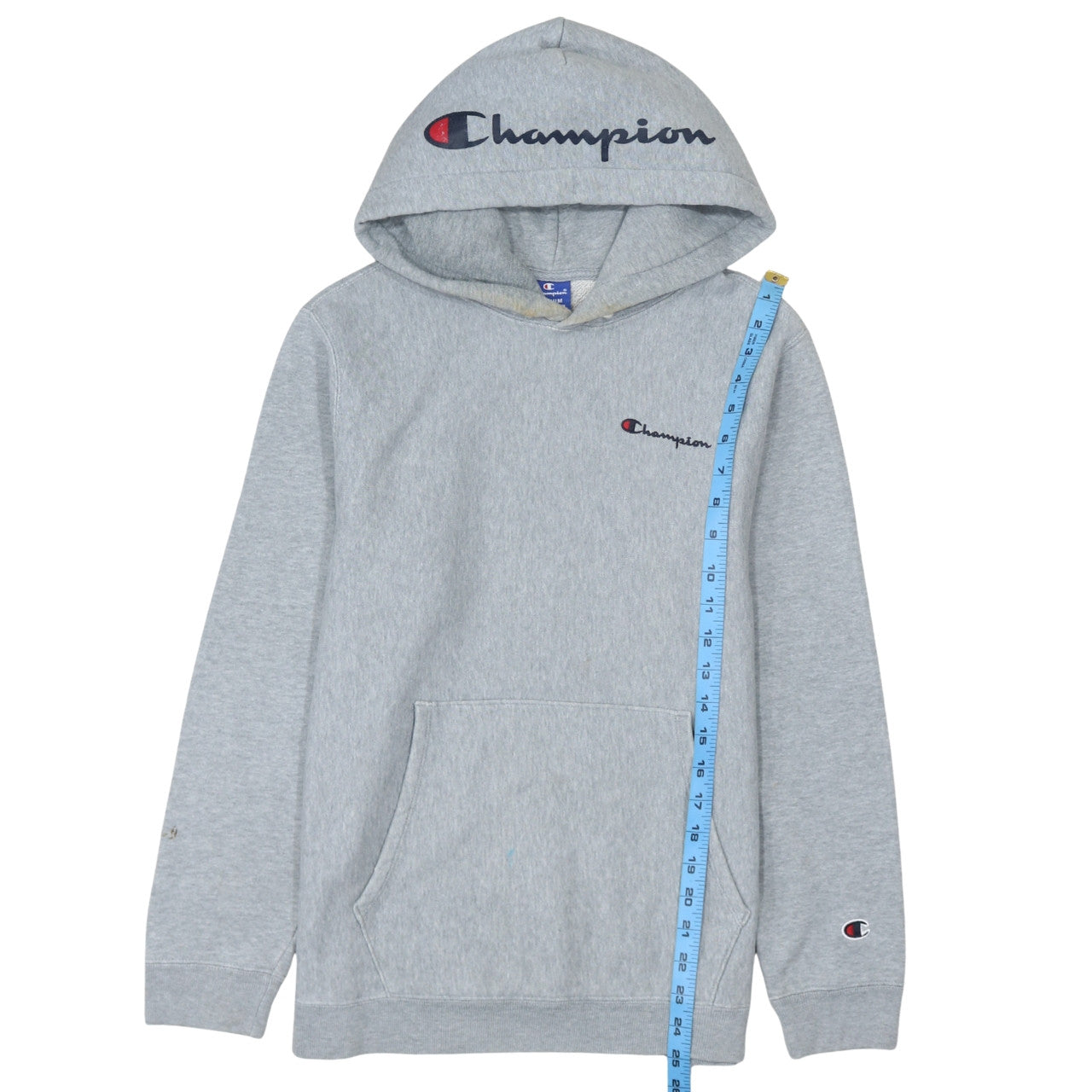 Champion Men's Grey Medium Pullover Hoodie Embroidered Logo