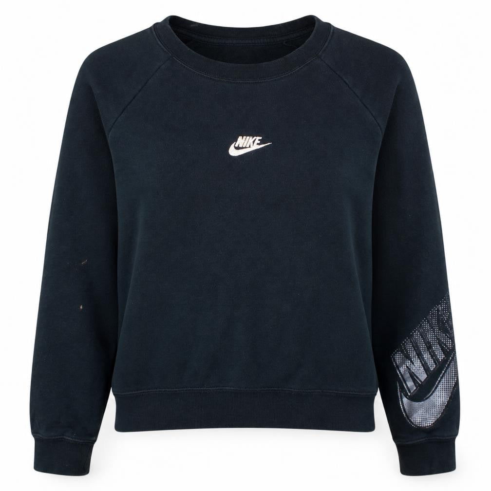 Front view of Nike Women's Black Small Pullover Sweatshirt Crew Neck Logo Print