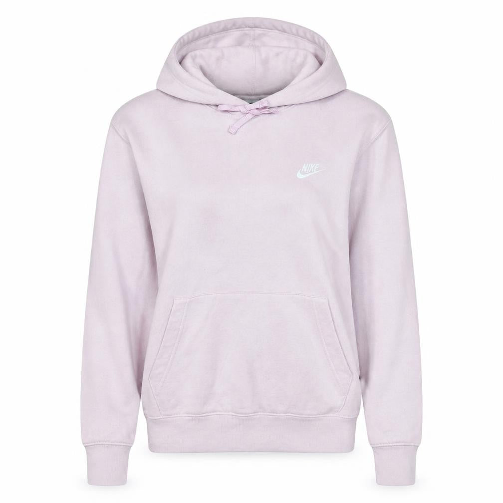 Front view of Nike Women Pink Pullover Hoodie Medium Cotton Blend Logo Sweatshirt
