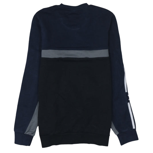 Adidas Boys Black Blue Colourblock Sweatshirt 15-16 Years Crew Neck Logo