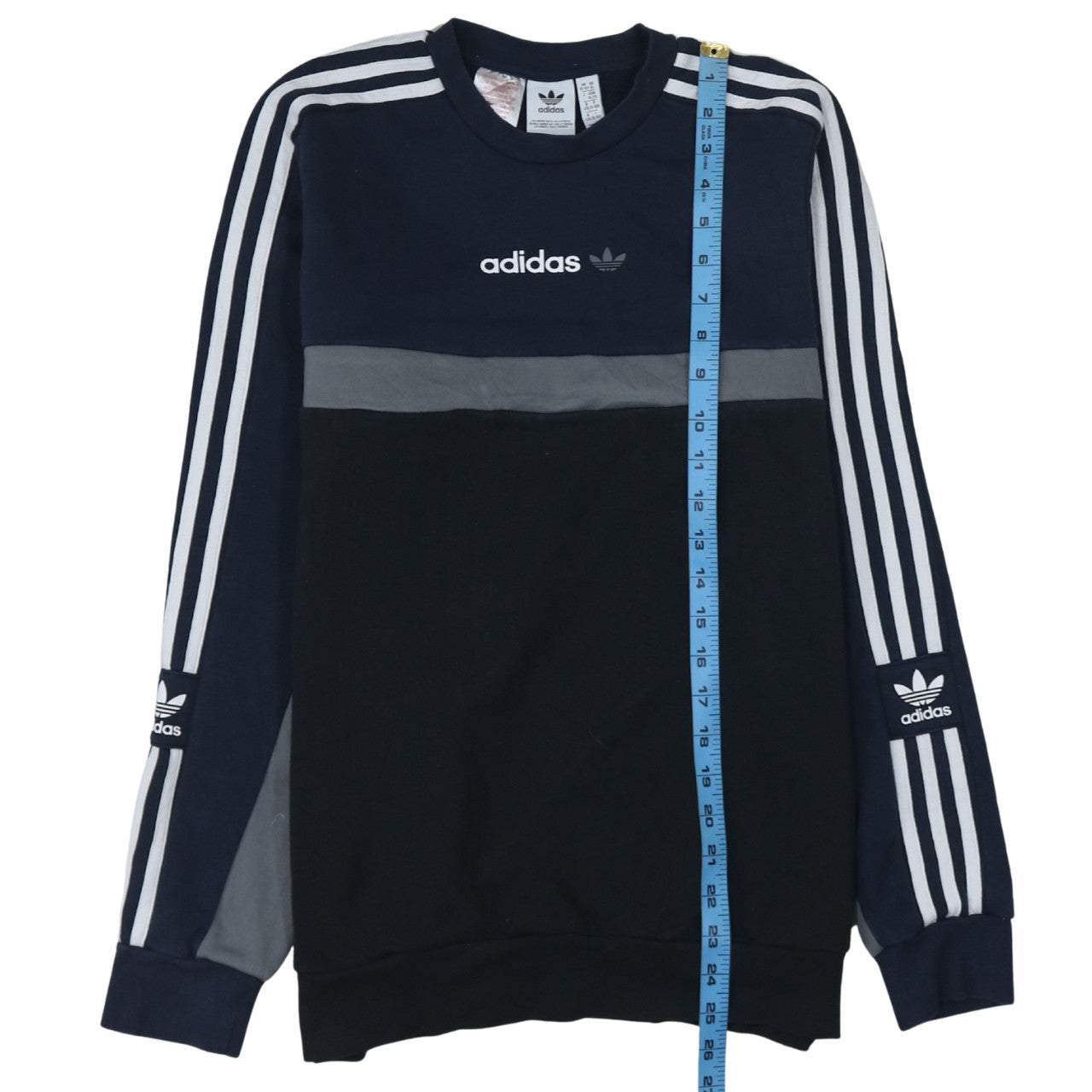 Adidas Boys Black Blue Colourblock Sweatshirt 15-16 Years Crew Neck Logo