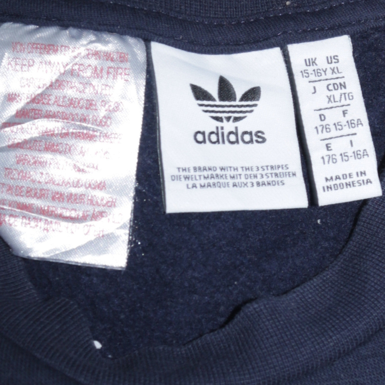 Adidas Boys Black Blue Colourblock Sweatshirt 15-16 Years Crew Neck Logo