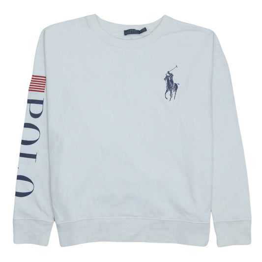 Polo Ralph Lauren Women White Logo Long Sleeve Crew Neck Sweatshirt M