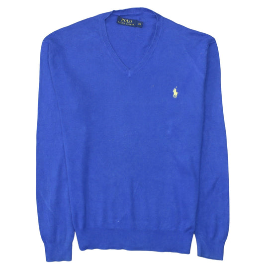 Ralph Lauren Men's Blue V-Neck Cotton Jumper XS