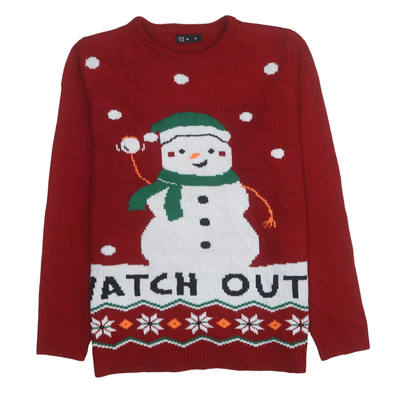 TEX Women Red Christmas Snowman Pullover Jumper M