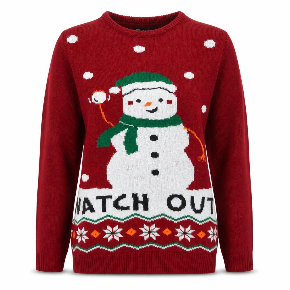 Front view of TEX Women Red Christmas Snowman jumper M
