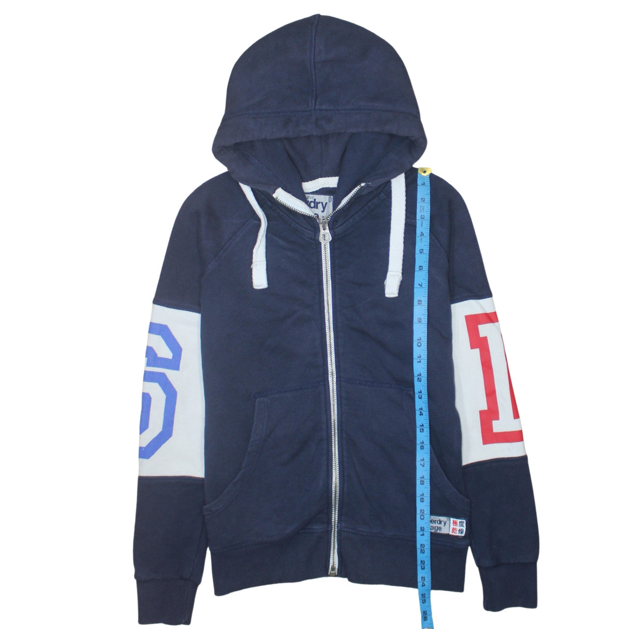 Superdry Mens Blue Full Zip Hoodie S Vintage College Graphic