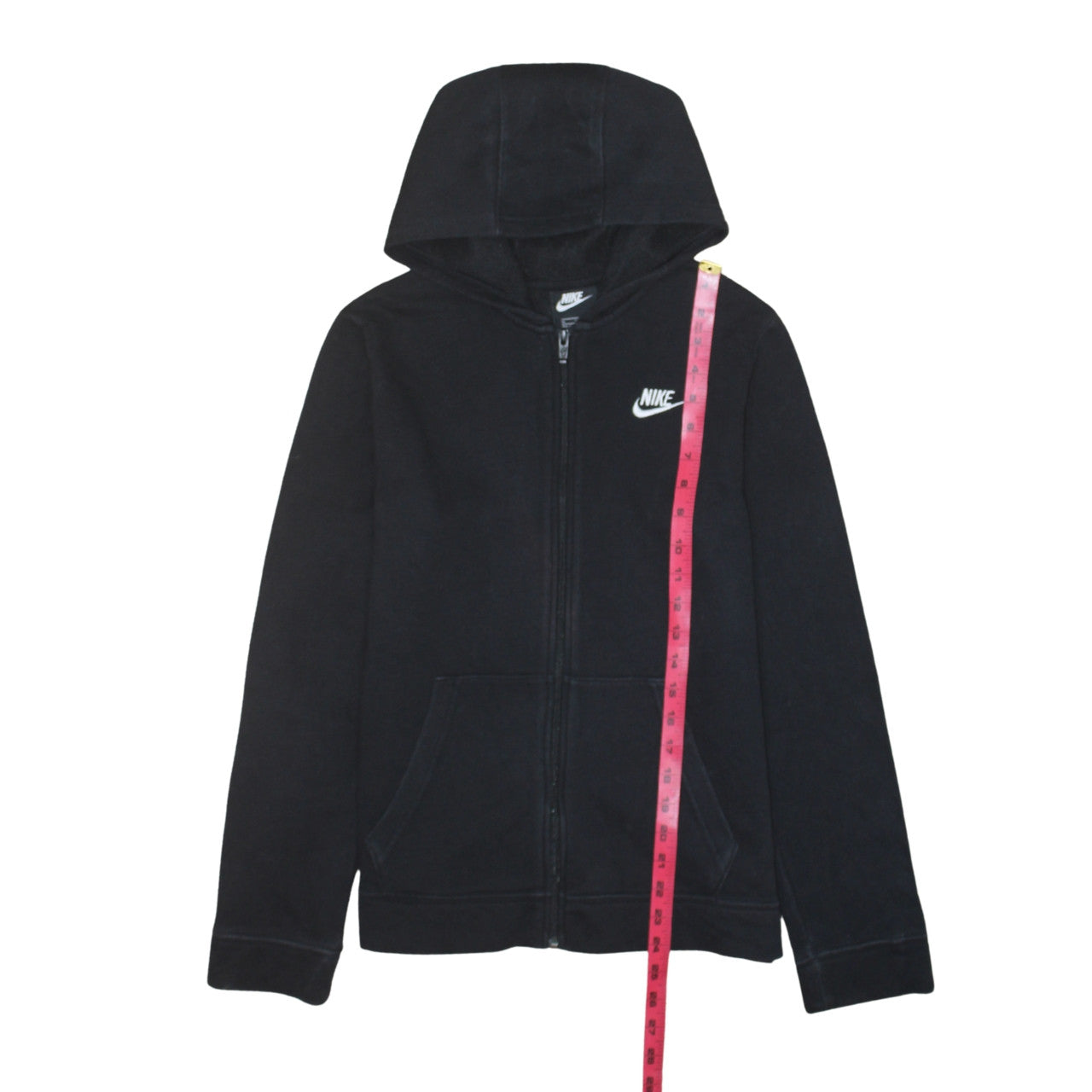 Nike Boys Black Full Zip Hoodie XL 158-170cm Fleece Lined Logo Sweatshirt