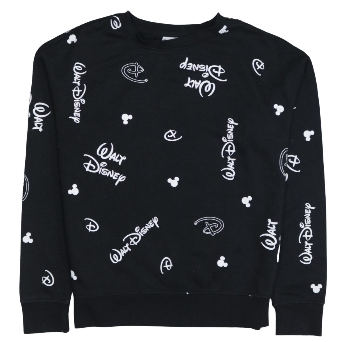 Disney Womens Black Sweatshirt 2XS Crew Neck Long Sleeve Walt Logo Print