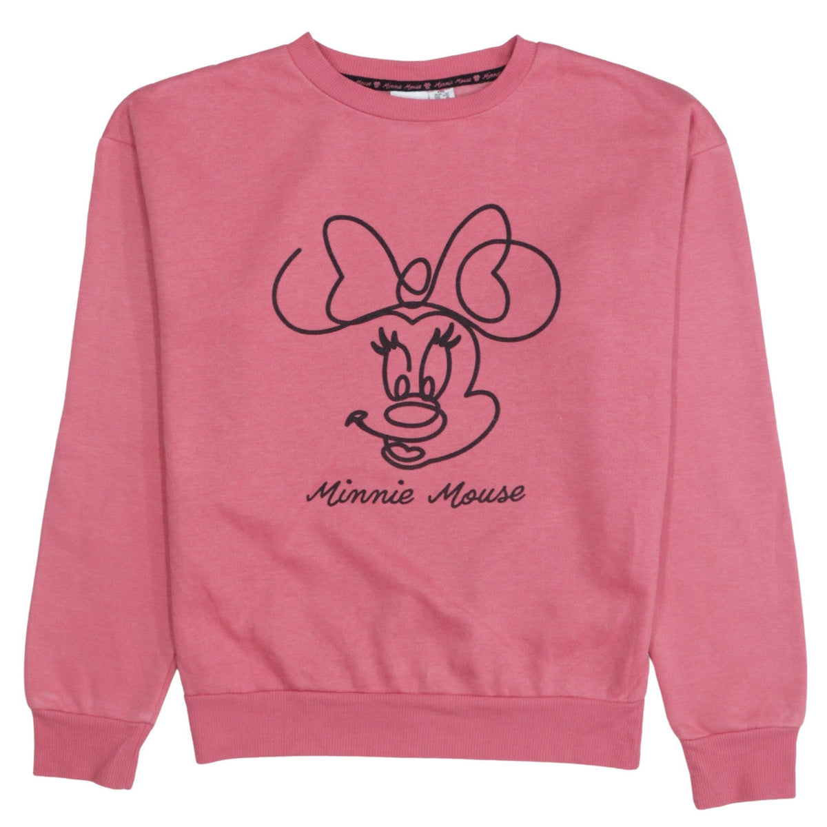 Front view of Disney Minnie Mouse Pink Sweatshirt Women 2XS Crew Neck Graphic Print