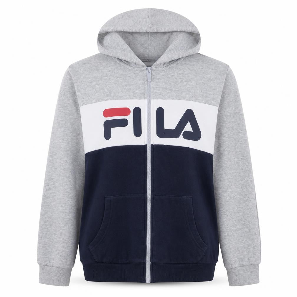 Fila Womens Grey Blue Full Zip Hoodie Size 16 Classic Logo Design