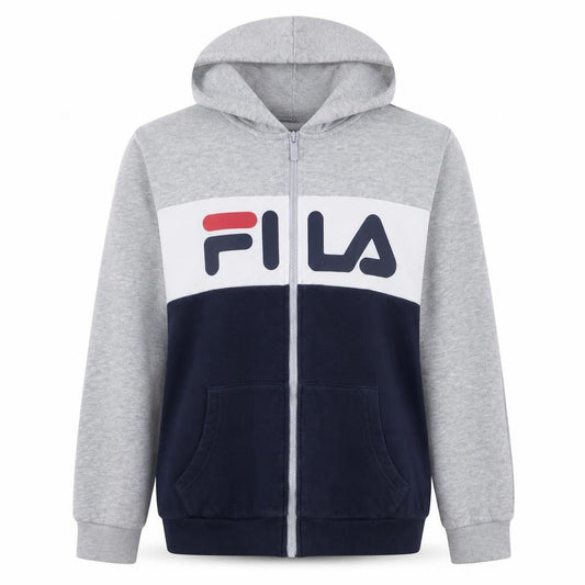 Fila Womens Grey Blue Full Zip Hoodie Size 16 Classic Logo Design