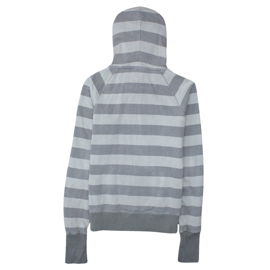 Nike Women Grey Striped Pullover Hoodie Size 14/16 Drawstring Graphic Logo
