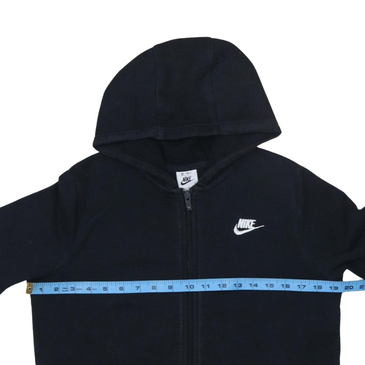 Brand and care label for Nike boys’ black full zip hoodie xl 158-170cm fleece sweatshirt