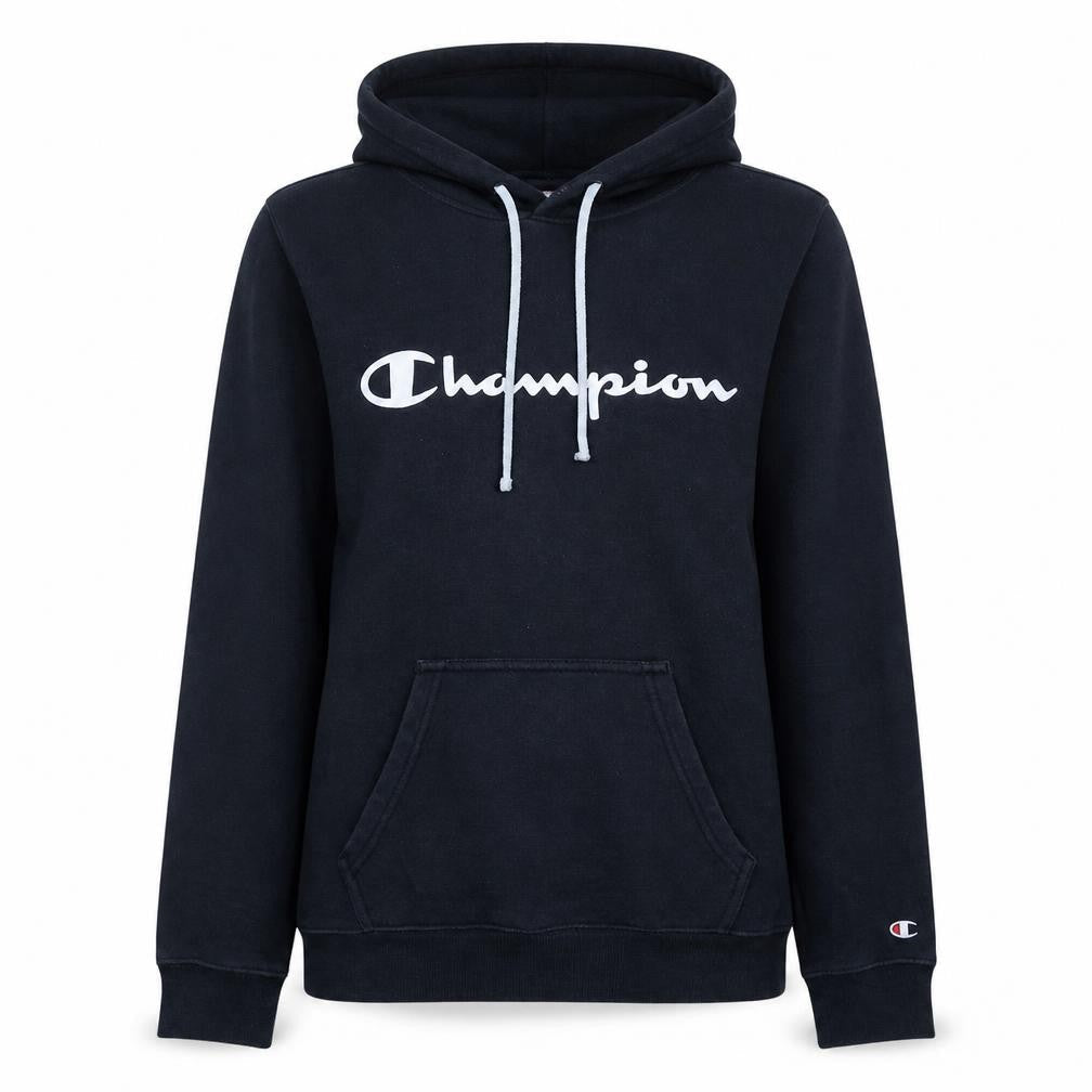 Front view of Champion women’s black xs pullover logo hoodie