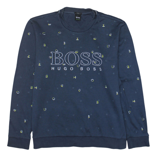 Hugo Boss Men's Blue Slim Fit Logo Crew Neck Sweatshirt XL