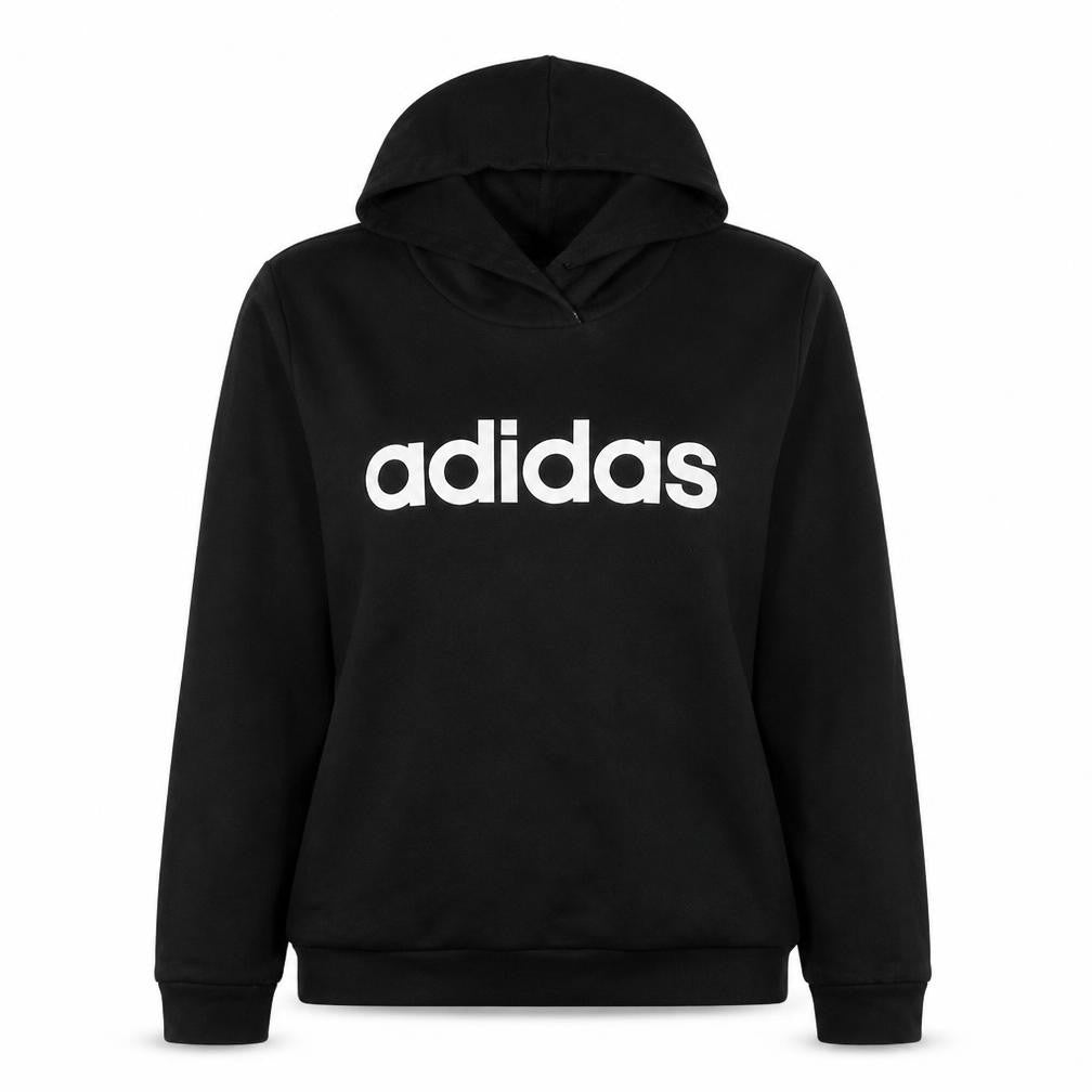Front view of Adidas Women's Black Pullover Hoodie Medium Logo Sweatshirt