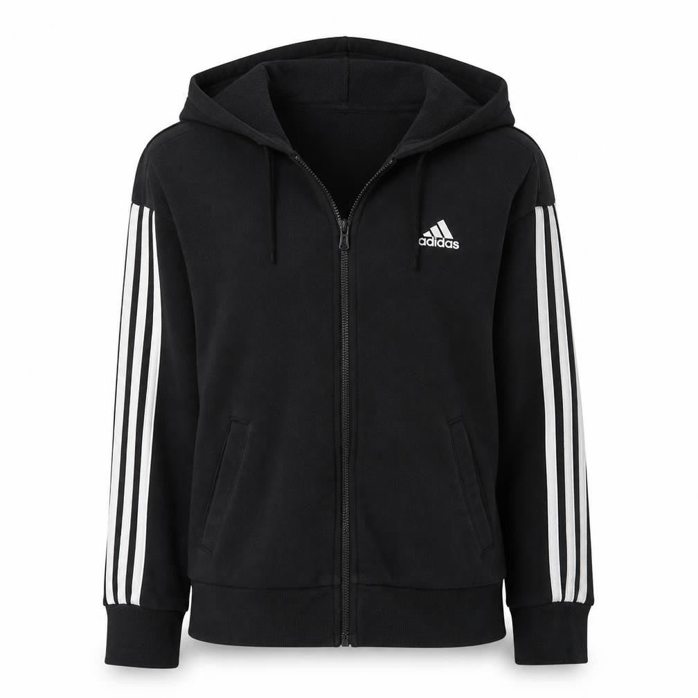 Front view of Adidas Women Black Full Zip Hoodie S Hooded Sweatshirt Casual Wear