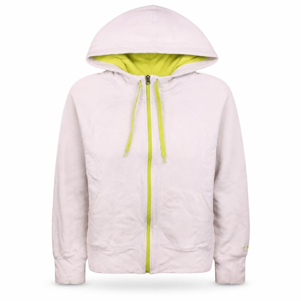 Front view of Champion women’s white full zip hoodie xl cotton blend