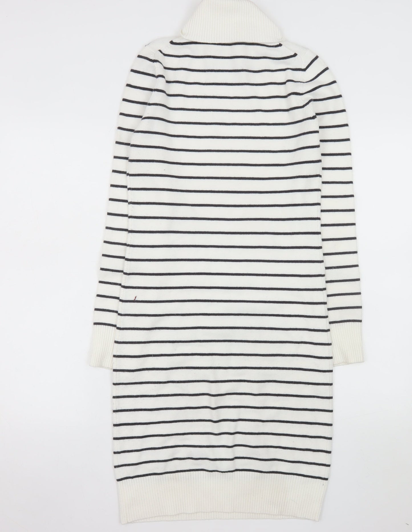 French Connection Women White Striped Roll Neck Jumper Dress M