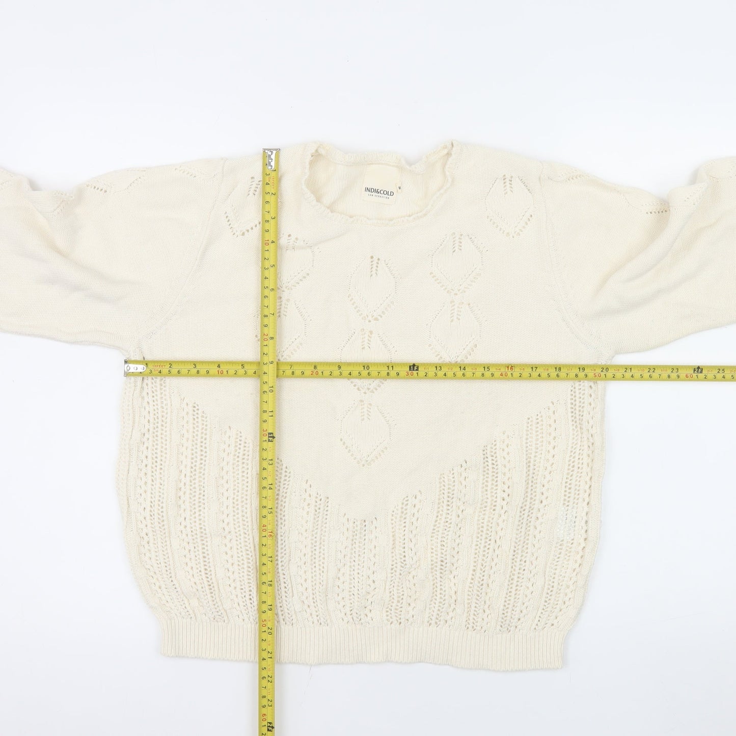 Indi & Cold Women's Ivory Organic Cotton Open-Knit Jumper M