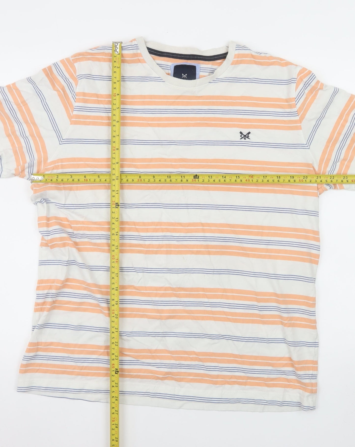 Crew Clothing Company Men's XL Striped Cotton T-Shirt Beige Orange