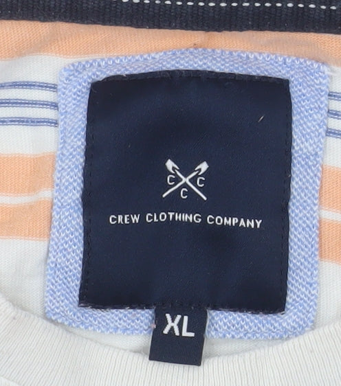 Crew Clothing Company Men's XL Striped Cotton T-Shirt Beige Orange