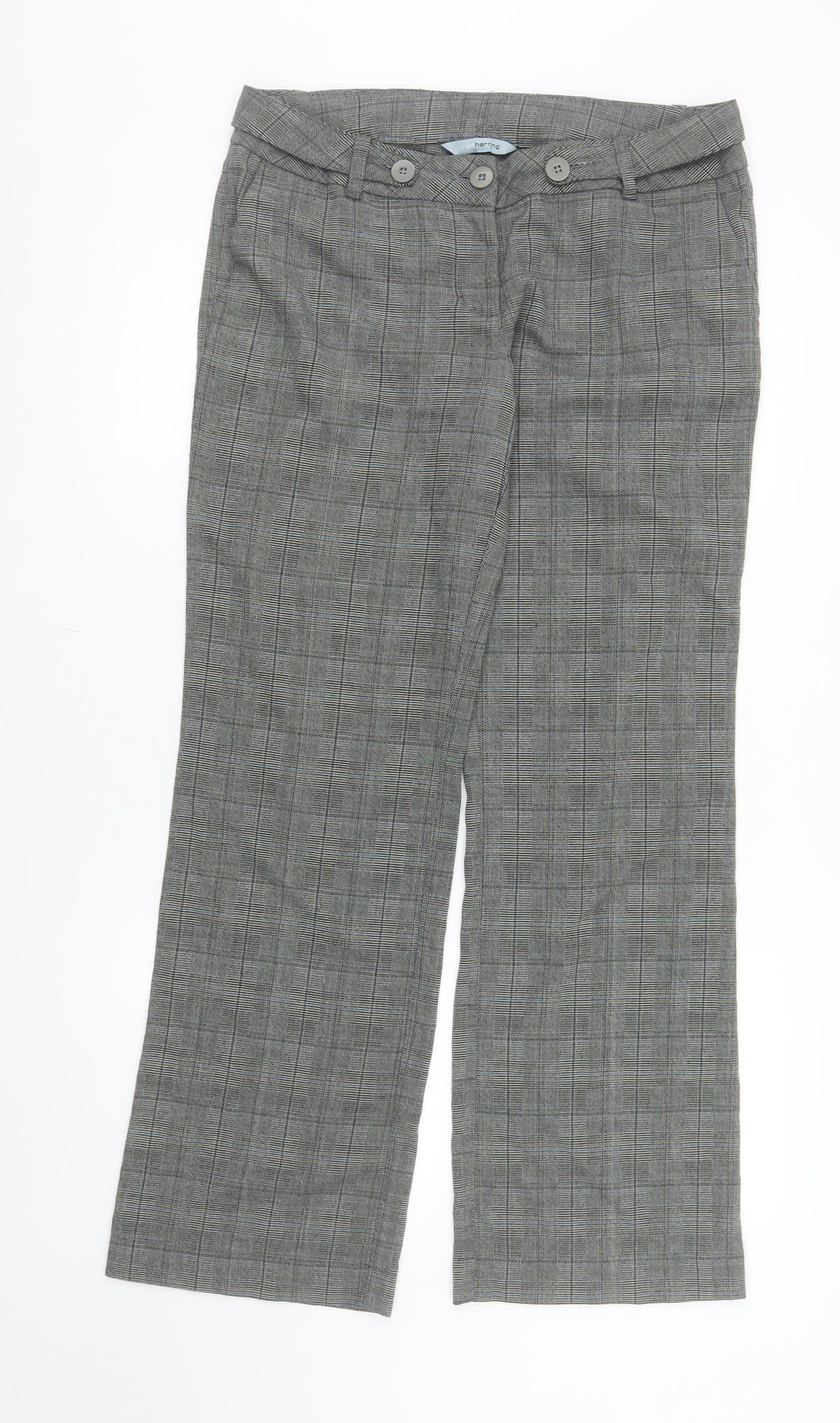 Red Herring Women's Grey Check Straight Leg Trousers Size 12