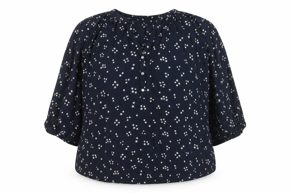 Principles Women Blue Star Print V-Neck 3/4 Sleeve Blouse Size 20
