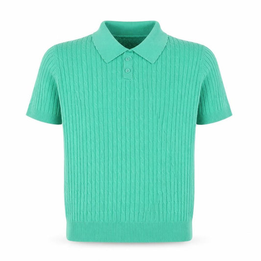 Jones New York Men's Green Cable Knit Cotton Short Sleeve Polo L