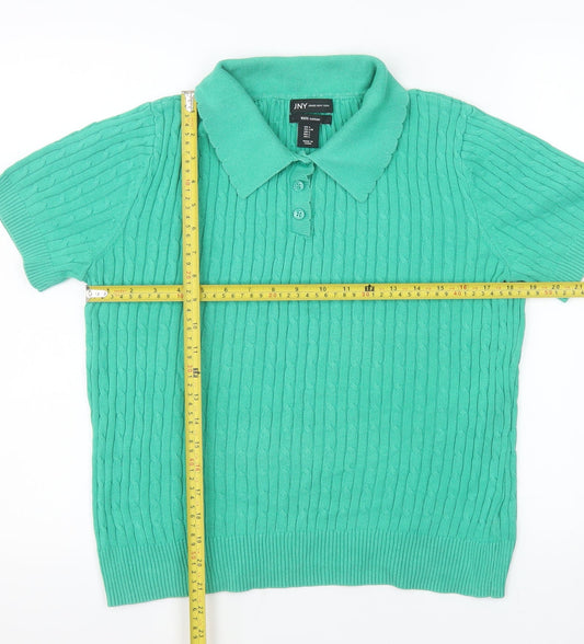 Jones New York Men's Green Cable Knit Cotton Short Sleeve Polo L