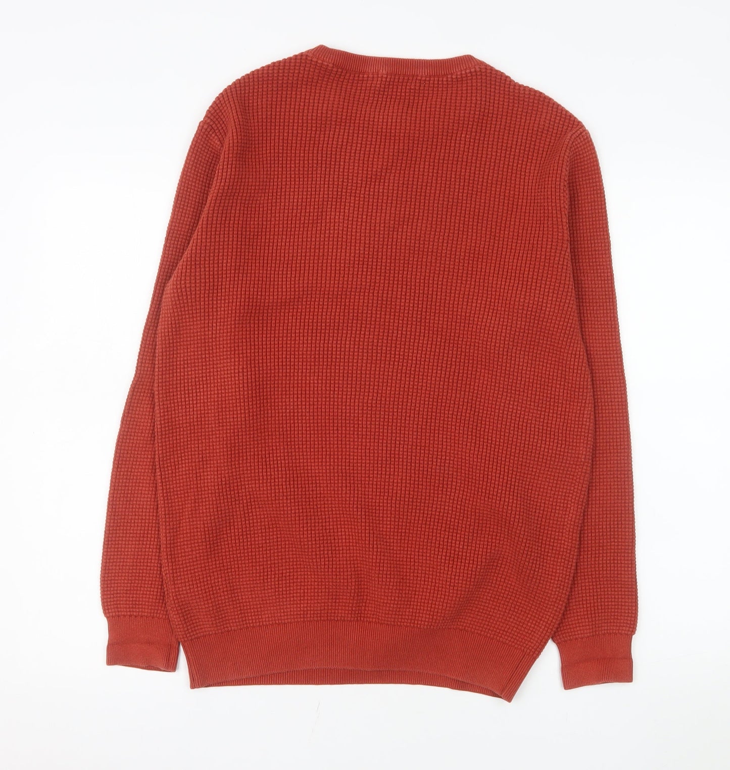 Jacamo Men's Red Cotton Waffle-Knit Crew Neck Pullover Jumper M