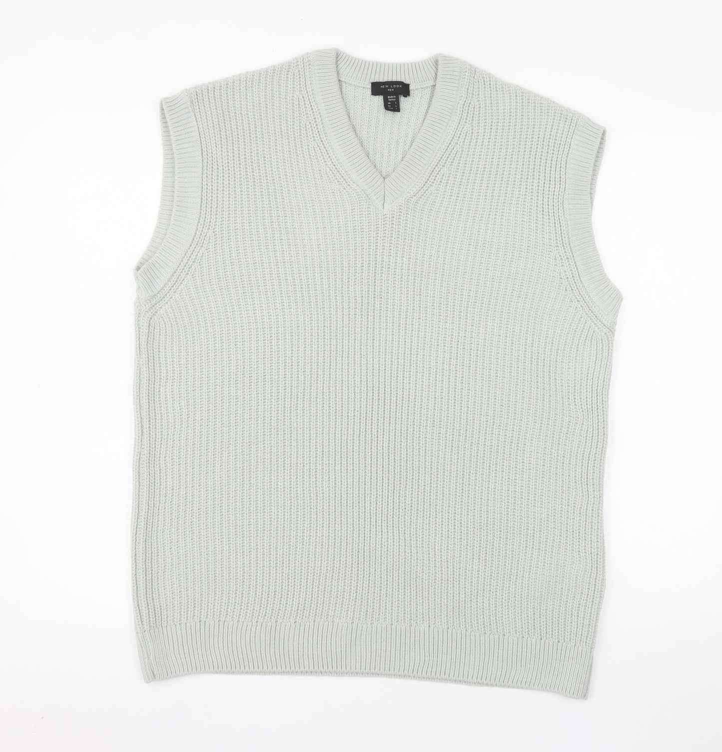 New Look Men Grey Acrylic V-Neck Knit Sleeveless Vest L