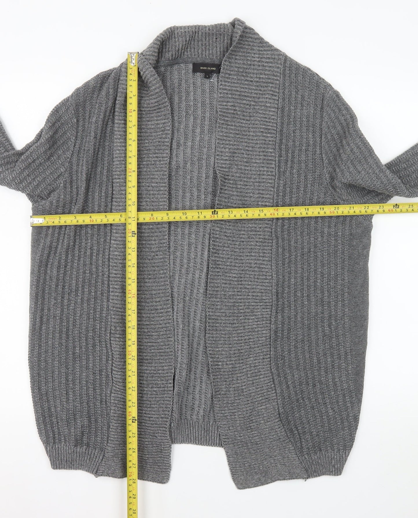 River Island Men's Grey Knit Open Cardigan Size L