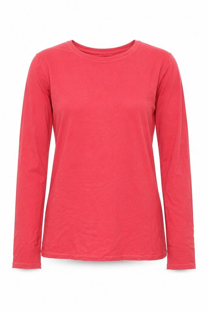 Front view of Thermo Layer Women's Red Long Sleeve Basic Stretch Top, size S