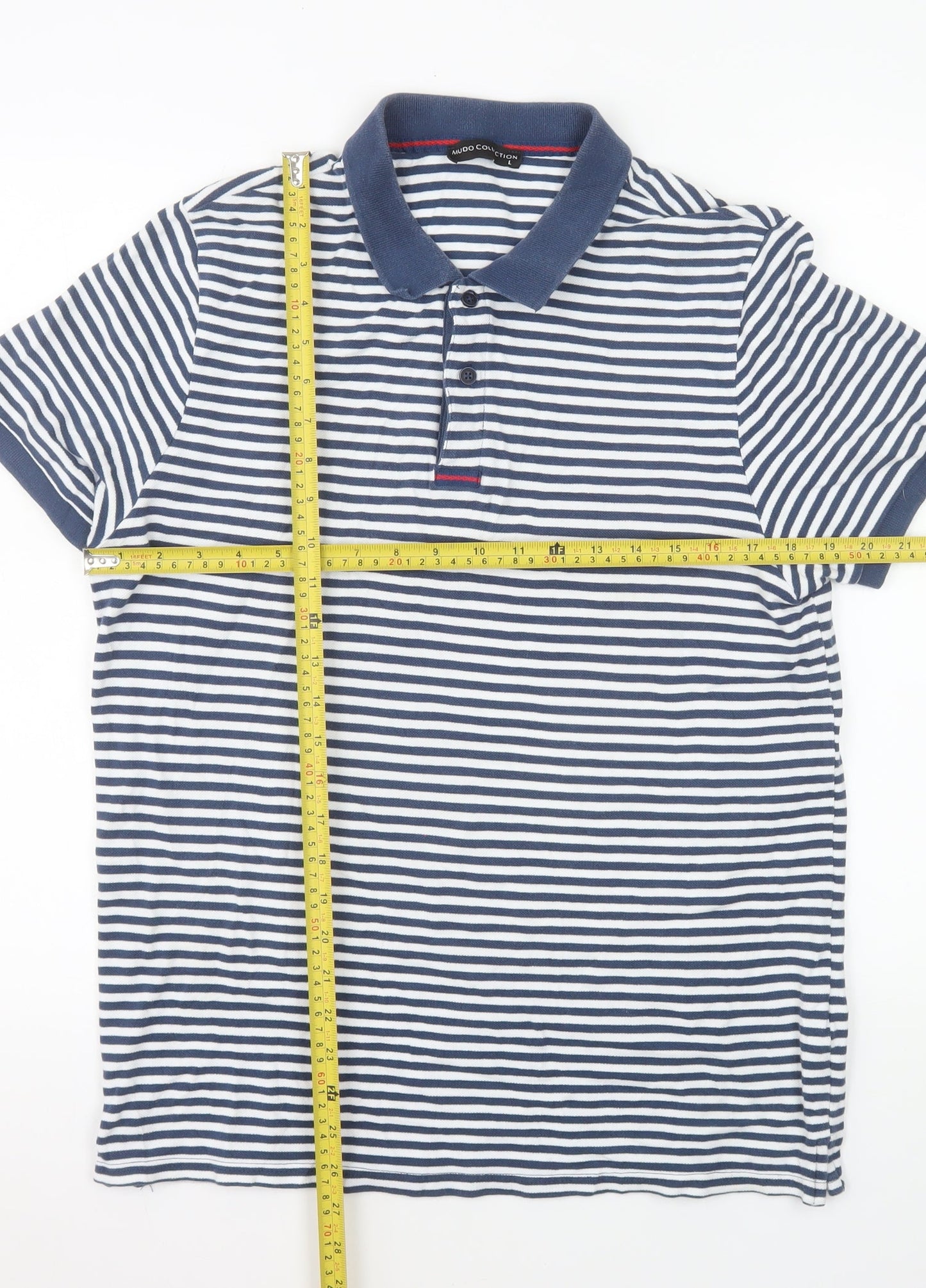 Mudo Collection Men's Blue Striped Cotton Polo Shirt Size L