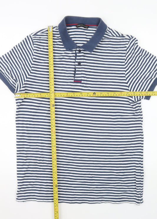 Mudo Collection Men's Blue Striped Cotton Polo Shirt Size L