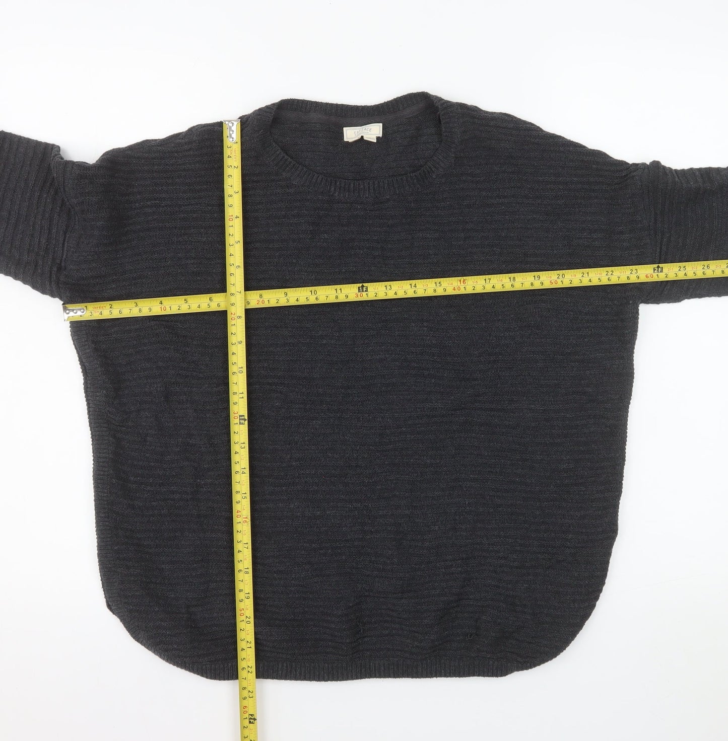 Fat Face Women's Black Cotton Knit Relaxed Pullover Jumper Size 14