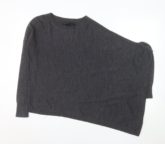 AllSaints Women’s Grey Merino Wool Asymmetrical Jumper Size S