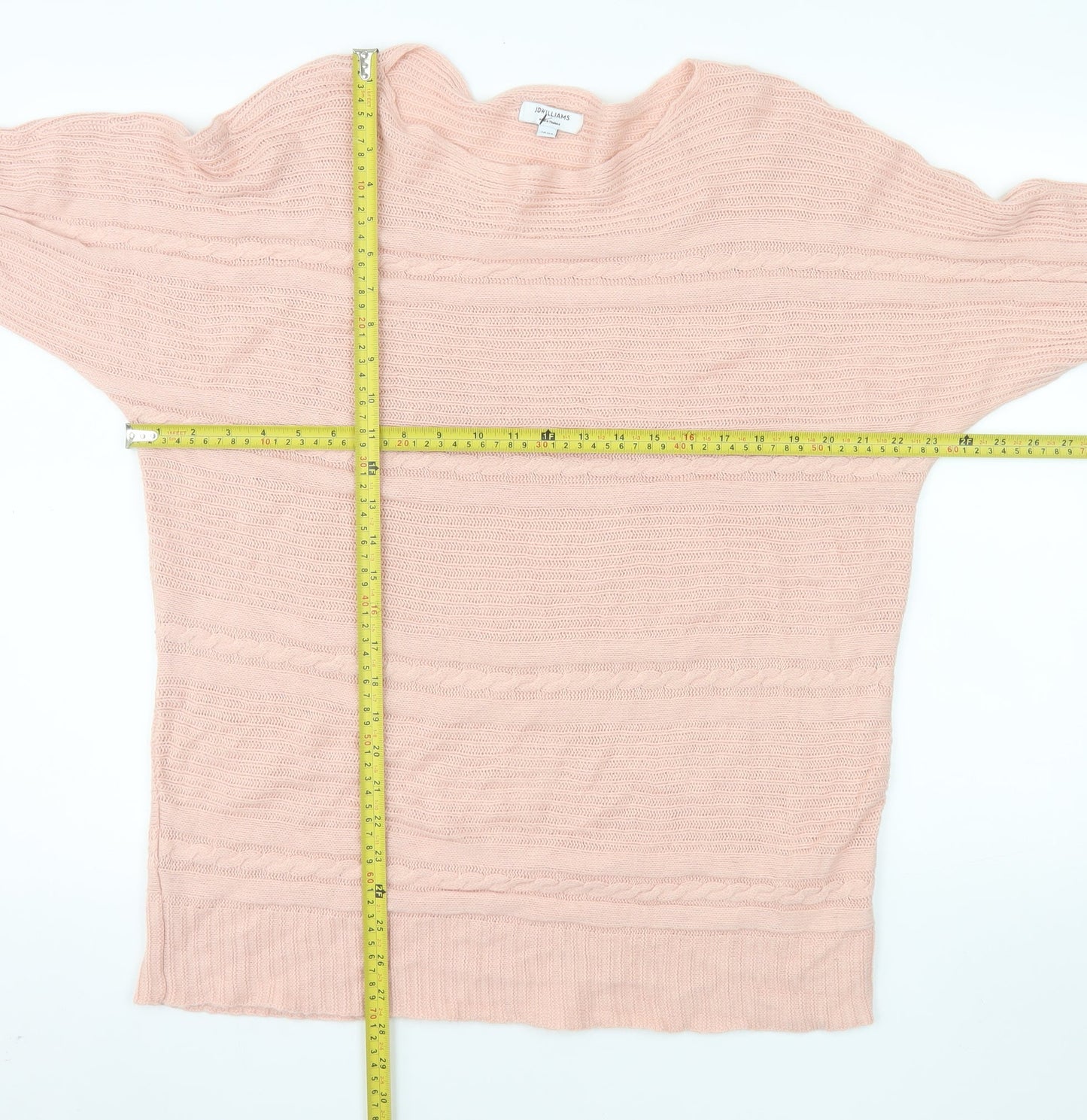 JD Williams Women's Pink Acrylic Crew Neck 3/4 Sleeve Pullover Jumper Size 16