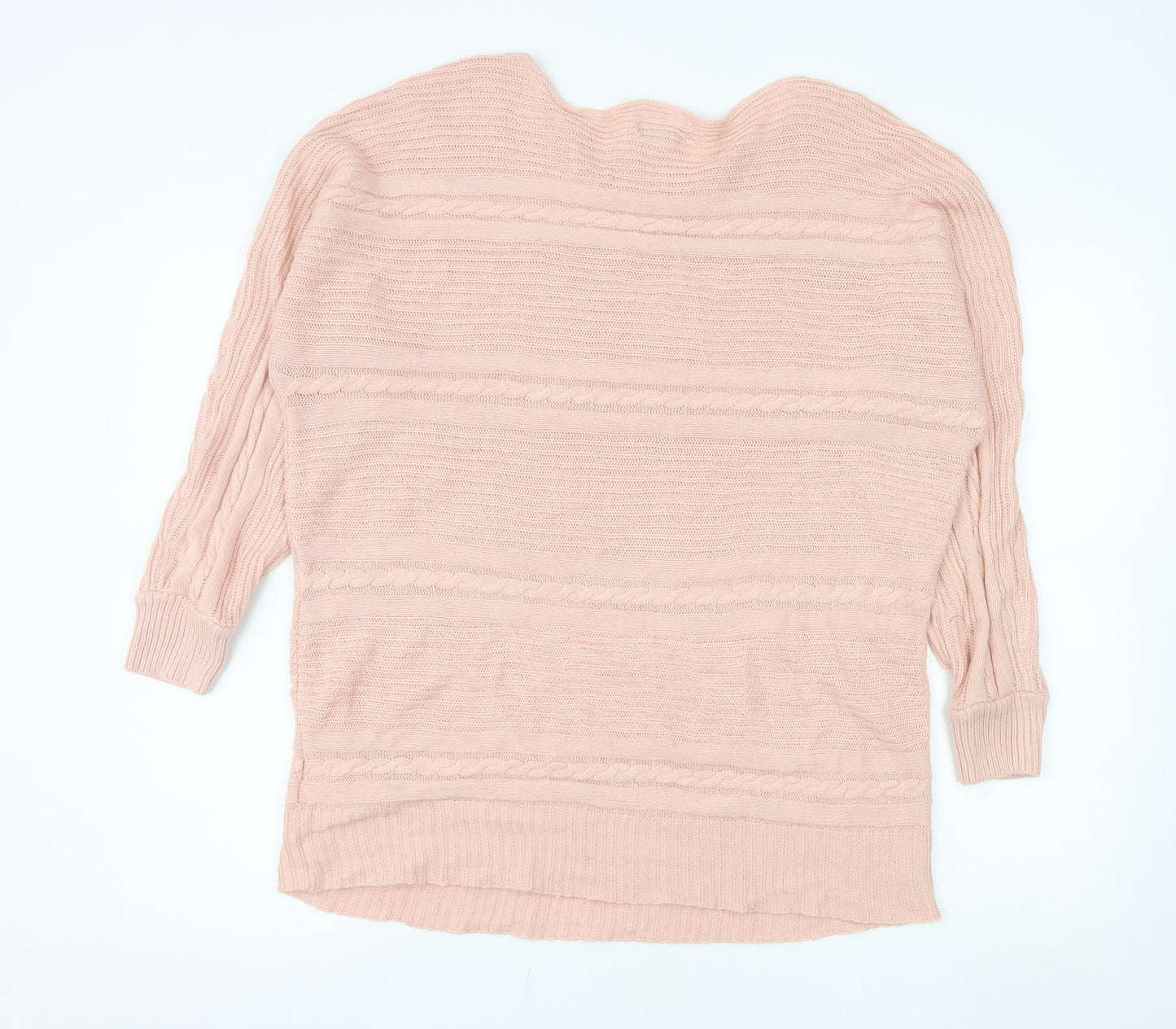 JD Williams Women's Pink Acrylic Crew Neck 3/4 Sleeve Pullover Jumper Size 16