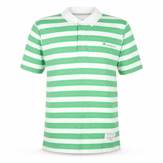 Champion Men's Green Striped Polo Shirt Medium Cotton