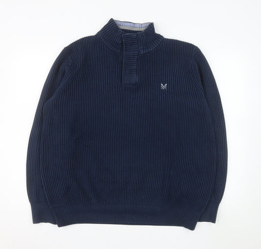 Crew Clothing Co. Mens Blue Cotton XL Mock Neck Henley Sweatshirt