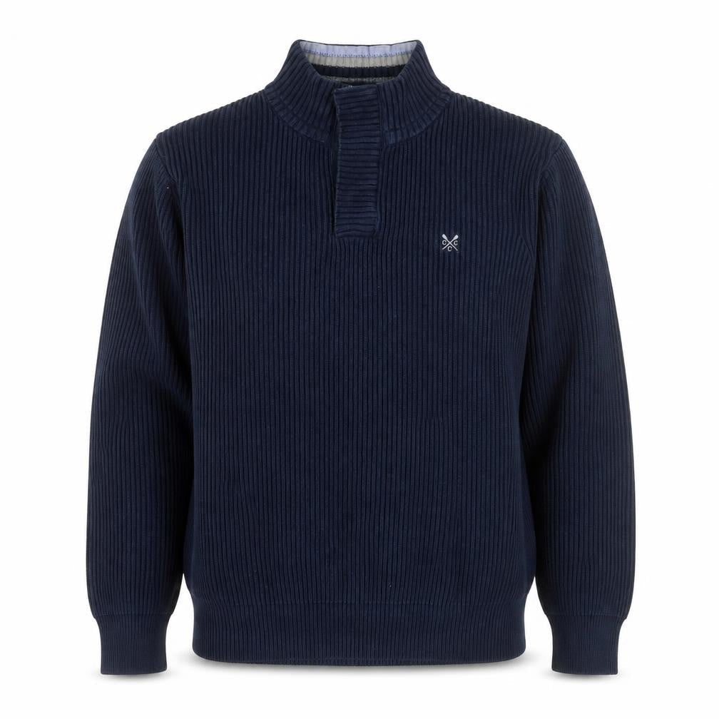 Crew Clothing Co. Mens Blue Cotton XL Mock Neck Henley Sweatshirt